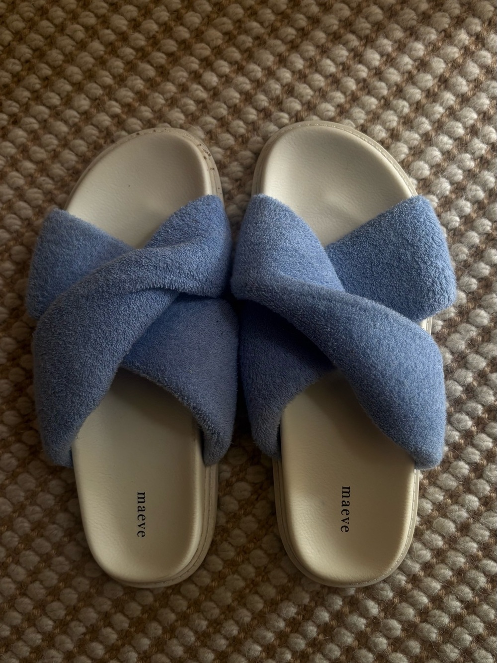 Anthropologie Maeve Light Blue Crisscross Terry Slide Mules